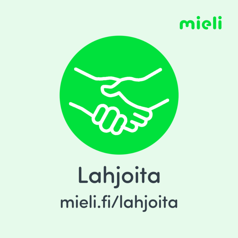 Lahjoita mieli.fi/lahjoita