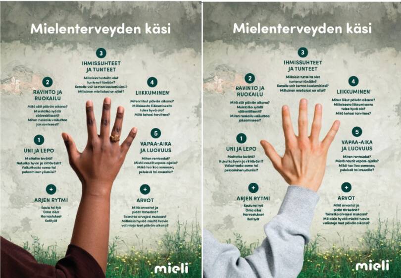 Kaksi mielenterveyden kättä rinnakkain